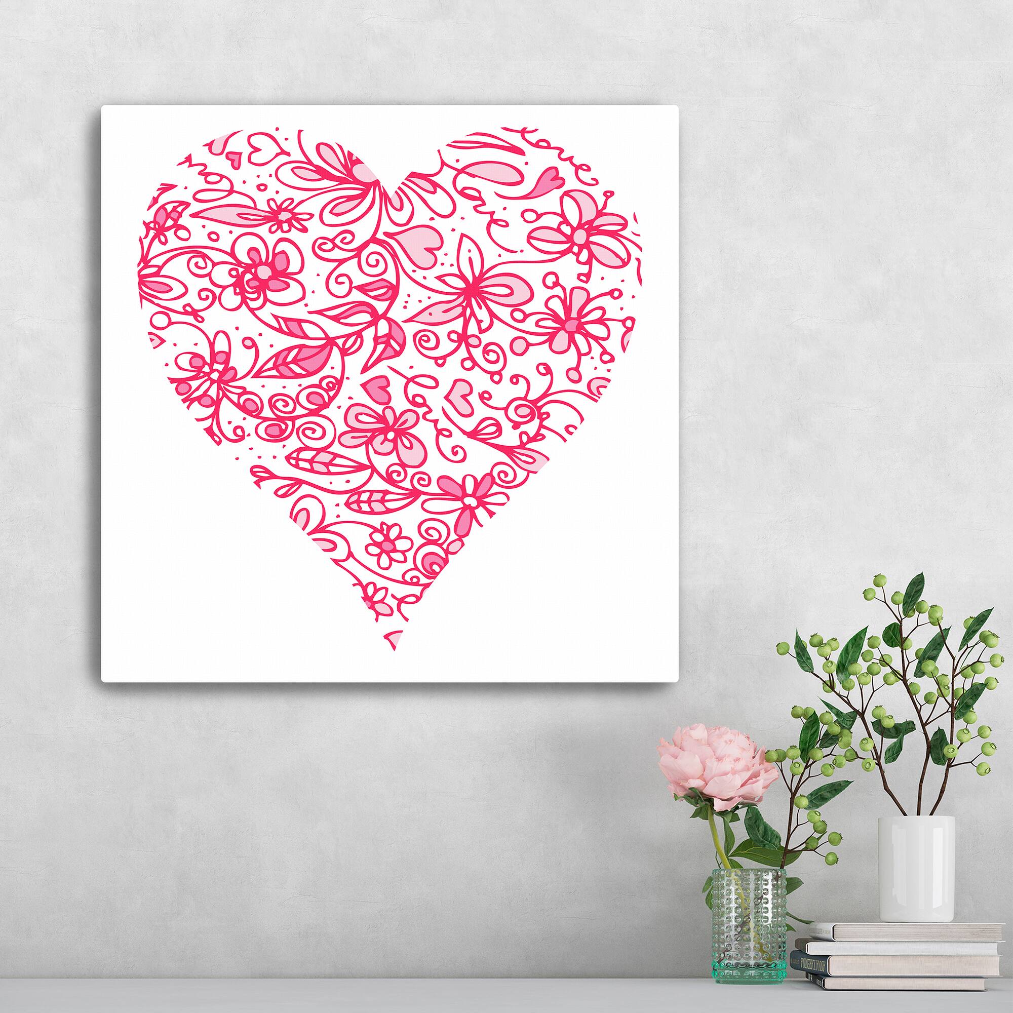 Pink Flower Love Heart Canvas Giclée Art